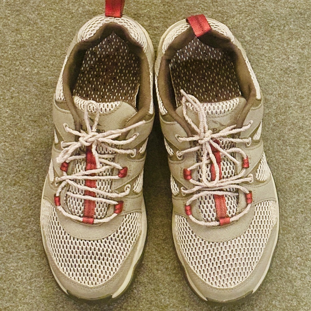 L.L. Bean dark/ light Gray with Red accents Athletic Shoes. Men’s size 9M